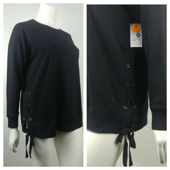 Xersion Sweatshirt Black Lace Up 0X NWT - Picture 2 of 6